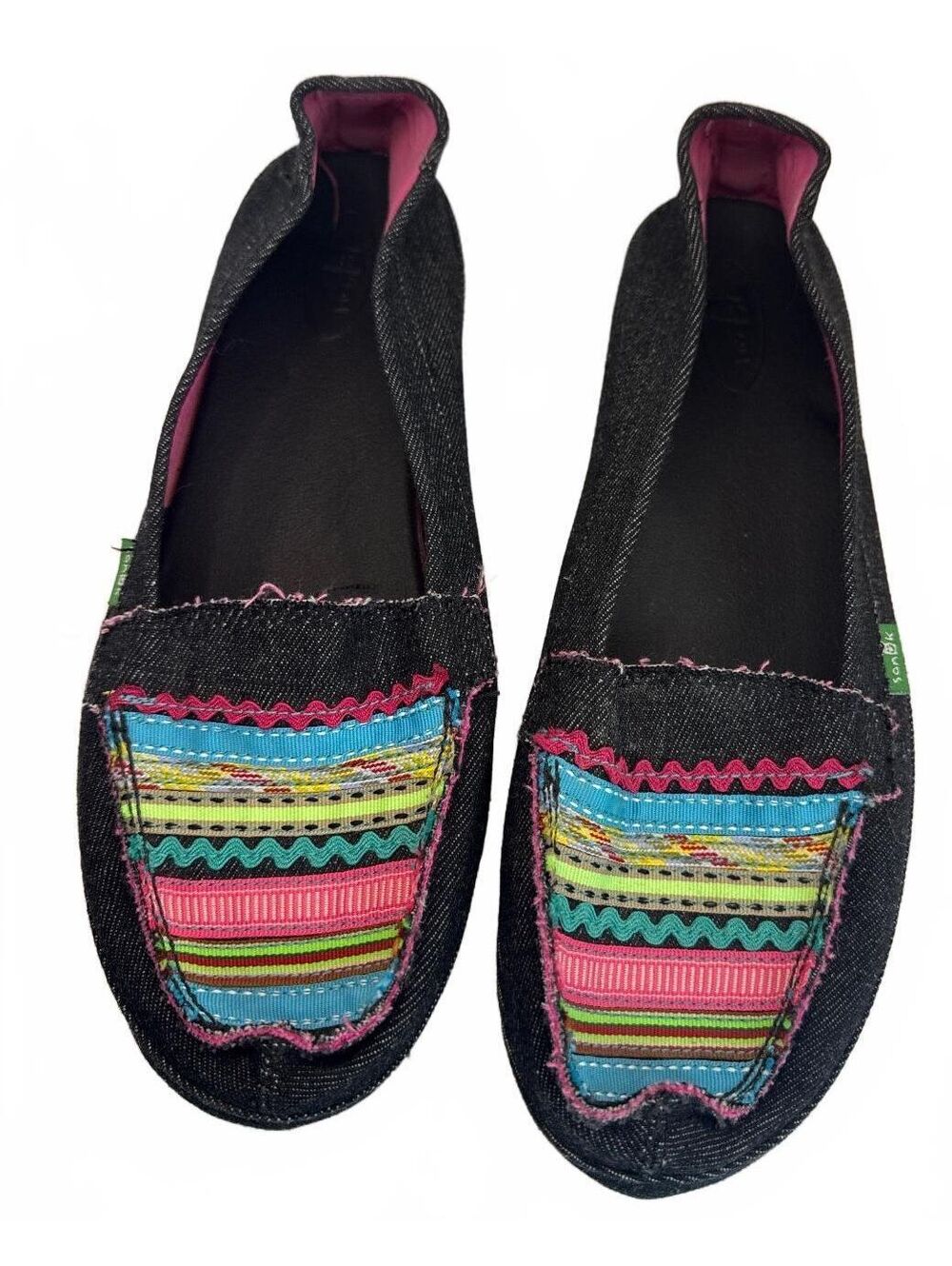 y2K Sanuk Denim Colorful Ric-Rac slip-on Flats Size 11
